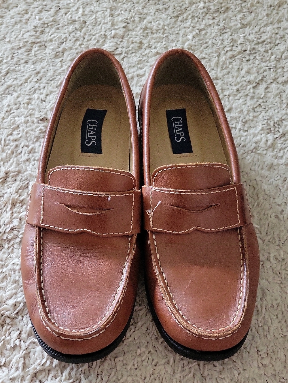 Chaps Men’s Cognac Brown Leather Slip-On Penny Loafers Size 8M